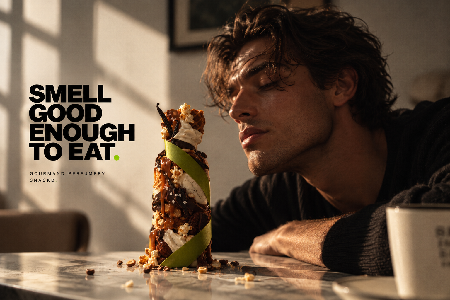 SNACKD campaign: Smell good enough to eat. Gourmand perfumery.